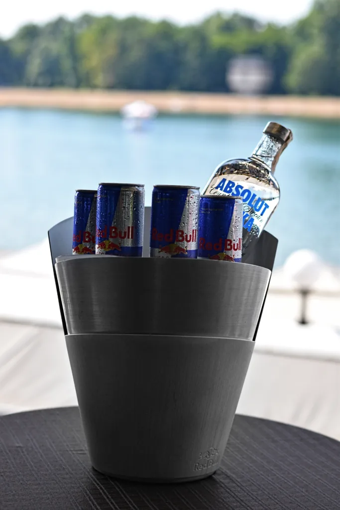 Vodka and redbull energy drinks in a can on a table